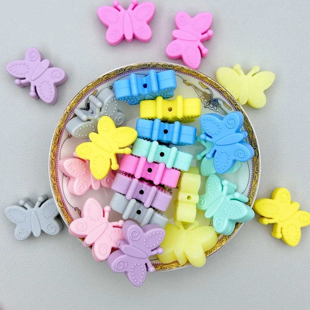 Perle circulaire en silicone pour bébé, 10 pièces, papillon, bricolage, ficelle, stylo, continent, équibijoux, accessoires, cadeaux Kawai