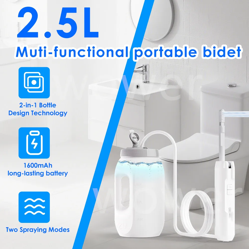 

Portable Bidet for Travel, Adjustable Flush Angle & Water Pressure, 70-Min Usage Travel Bidet with Dual-layer Waterproof Shell