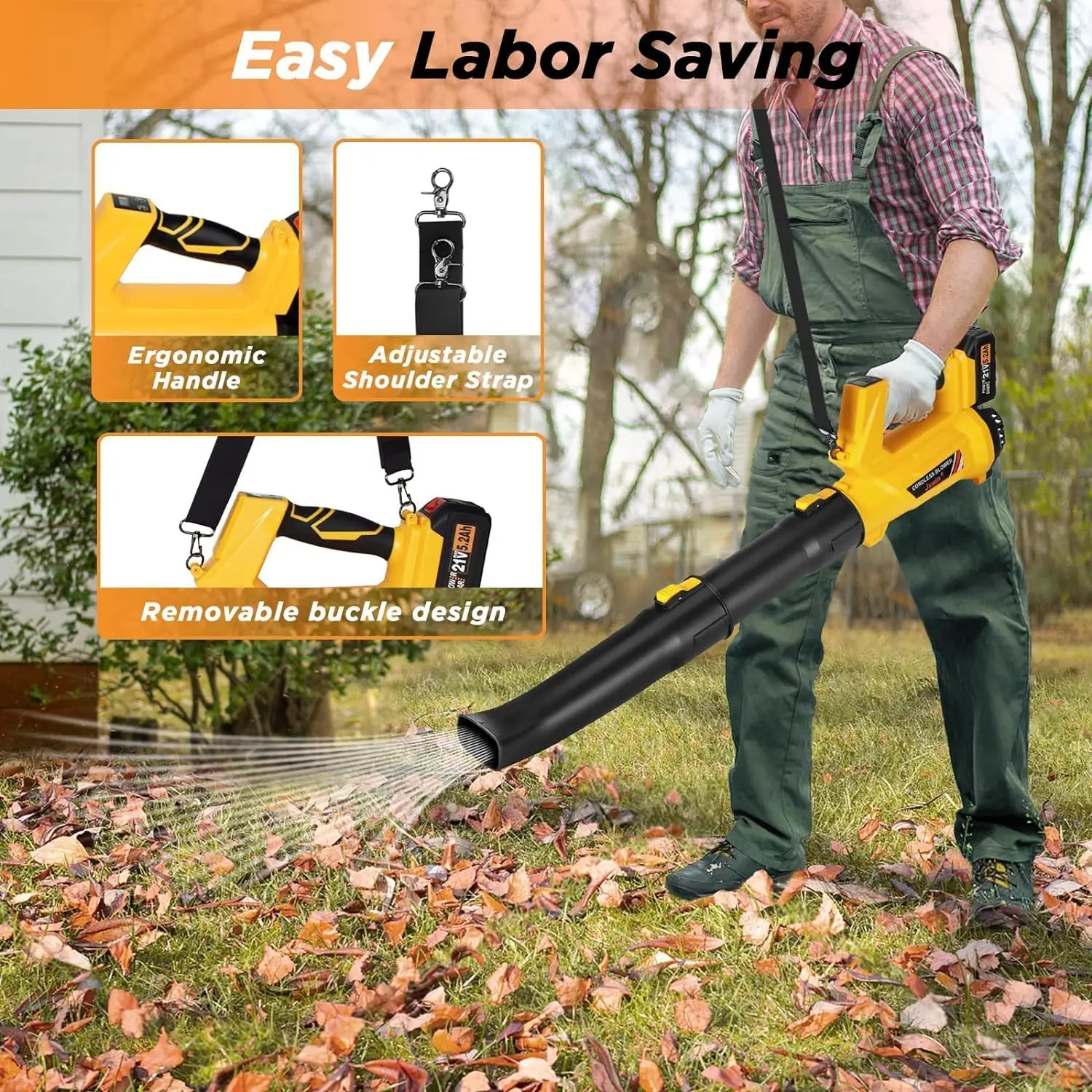 Cordless Leaf Blower, 6 Speed Modes Electric Leaf Blower Max Wind Speed 150 mph 500 cfm Digital Display Leaf Blower Cordless