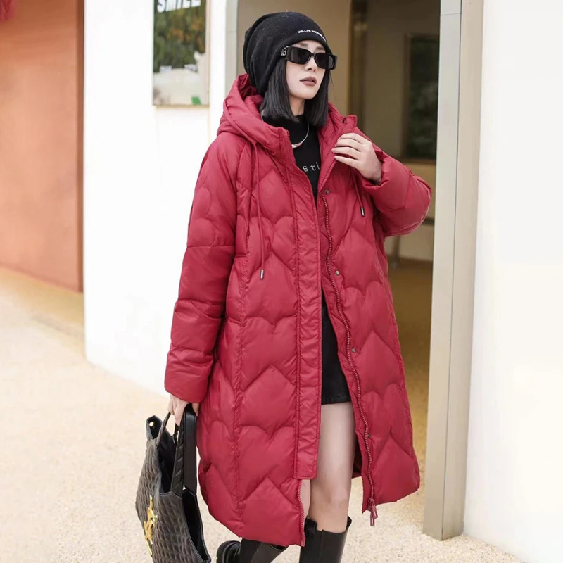 Winter Hooded Long Down Jacket Women\'s Coat Fluffy Windproof Warm 2024 New Thickened White Duck Down Loose Warm Casual Parkas