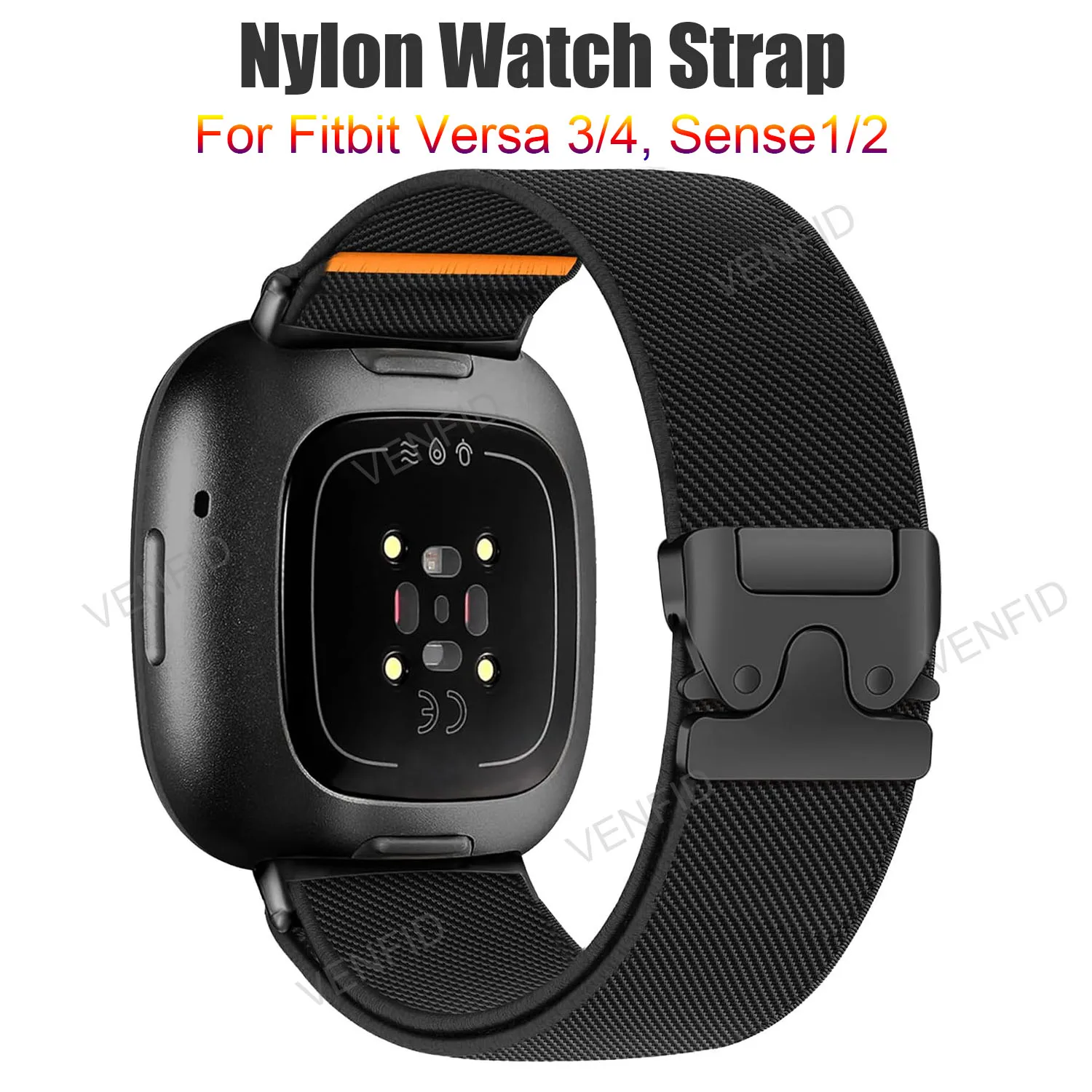 Nowy sportowy elastyczny nylonowy pasek do zegarka kompatybilny z Fitbit Versa 4/3, Fitbit Sense 2 tkana opaska na nadgarstek