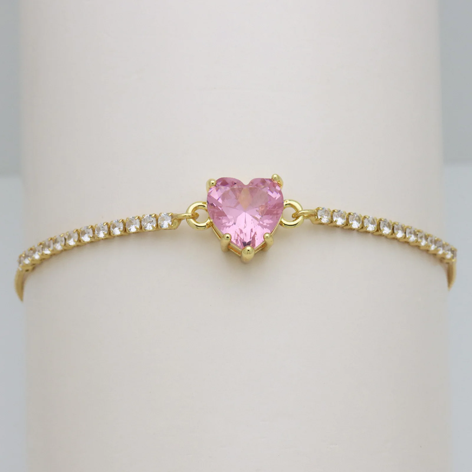 Herzförmiges, farbenfrohes Kristall-Schiebe-Armband für Damen, verstellbares Armband mit Strasssteinen, Tennis-Zugketten-Armband, modisches Schmuckgeschenk – Detail 5
