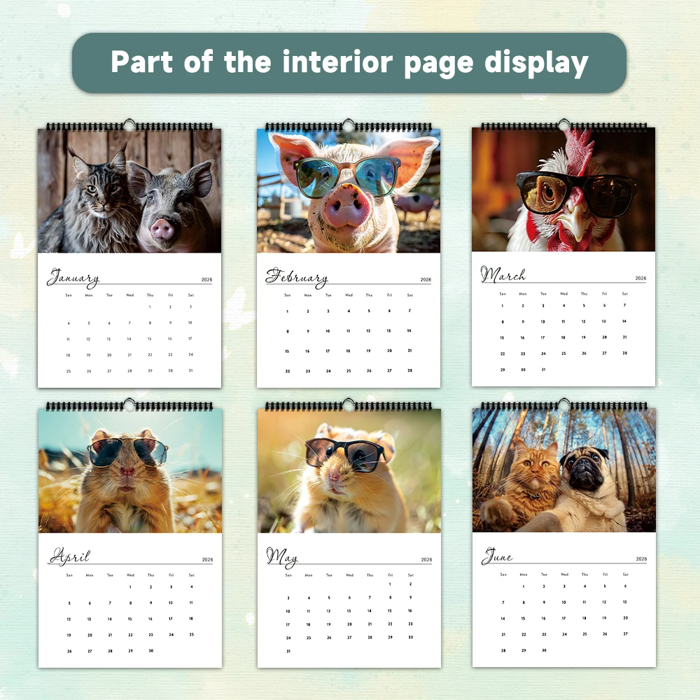 1 шт. настенный календарь на 2026 год, абстрактная коллекция животных, 12 красивых дизайнов, идеальный подарок на дни рождения, Рождество, Новый год