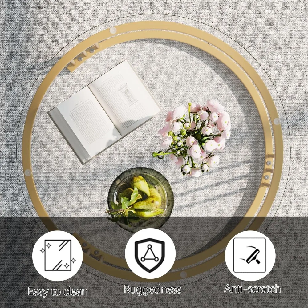 4  Nesting Coffee Table, 23.6 Round Coffee Table Set of 2, Glass Nesting Table with Metal Frame