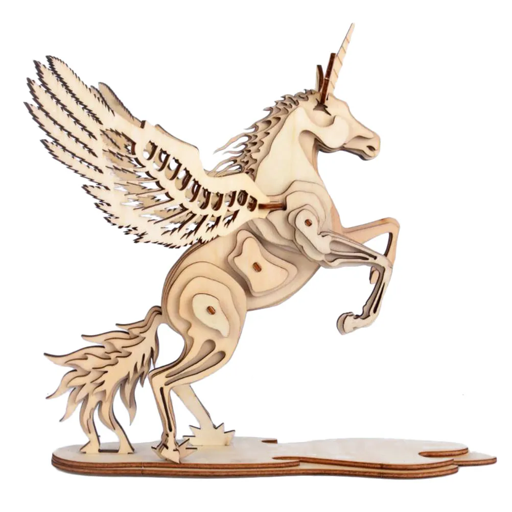 Unicorn 3D Wooden Puzzle Educational Kids Activity Set for Bedroom Living Room Decoration Develops Creativity Concentration Hand