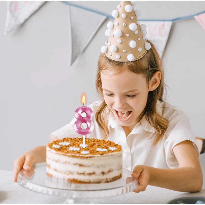 3D Gold Pink Blue Number 0-9 Birthday Cake Candles Memorial Day Flash Gold-plated Creative Digital Candle Cake DIY Decorations ﻿