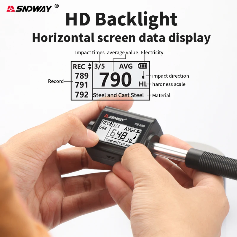 Mini unità di SW-6200 del Tester di durezza di Digital di SNDWAY per Hrc Hrb Hb Hl Hv Hs tipo di penna del durometro dell'acciaio inossidabile del metallo