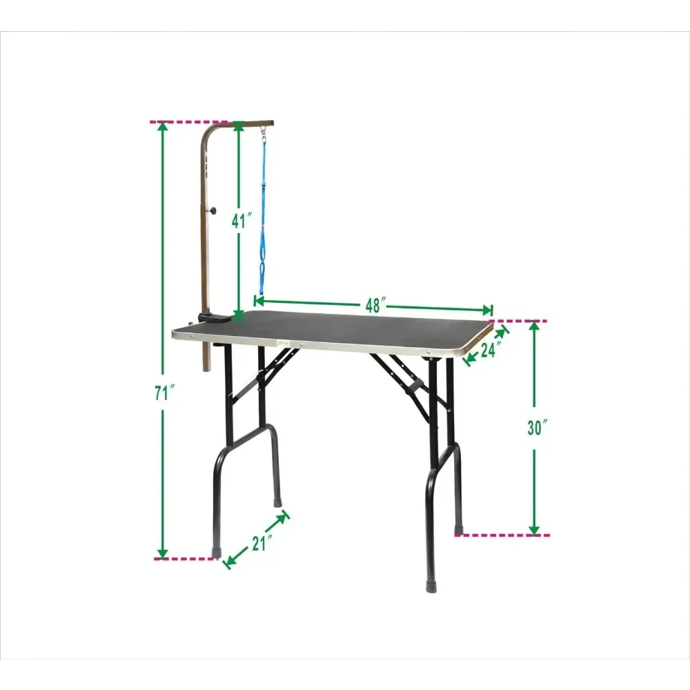 48-Inch Dog Grooming Table, Adjustable Arm Foldable Non-Slip Top, Rust-Proof, Waterproof, Warp-Free Trimming Table