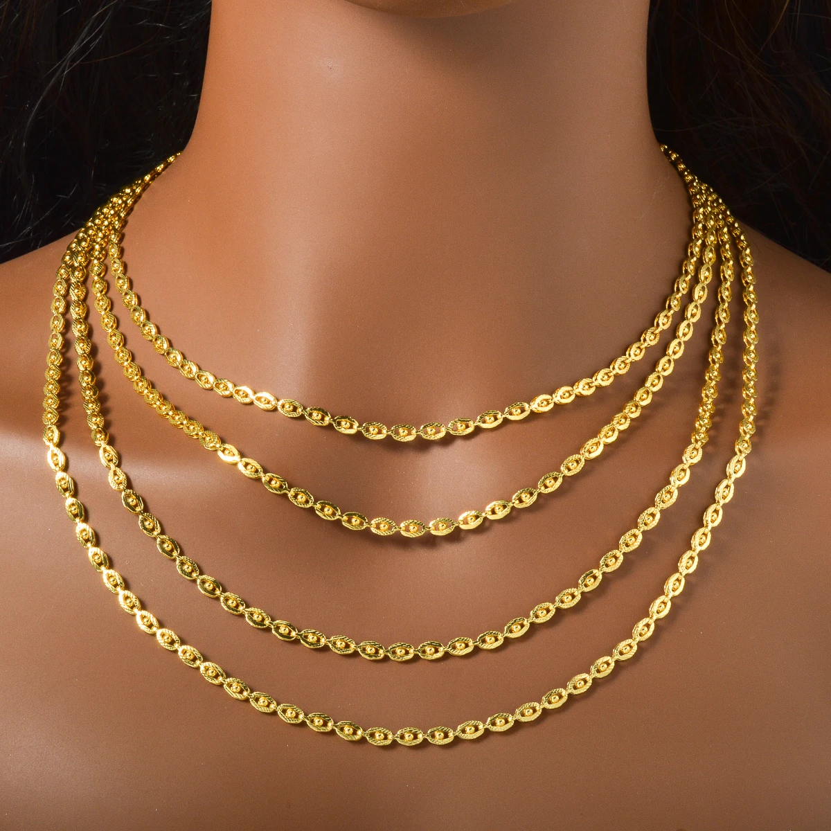 750 Italy 18k Gold-plated Copper Necklace Dubai Woven Bead Chain Neck Chain Jewelry Accessory Party Daily Wear For Friends Gifts