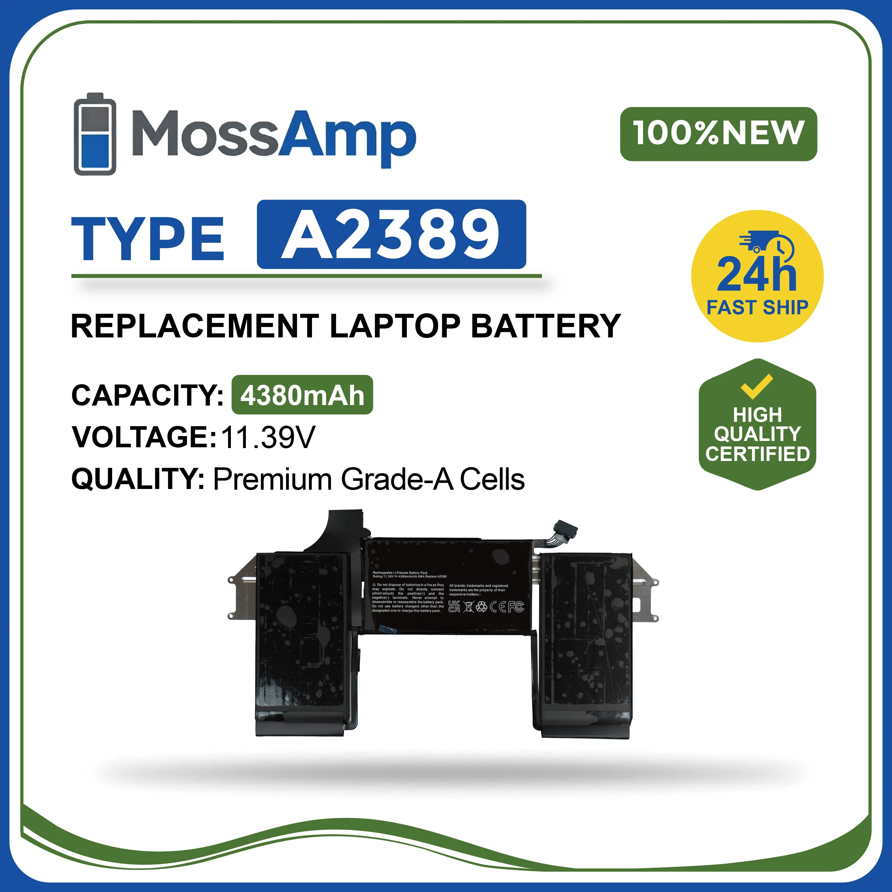 MossAmp A2389 Laptop Battery for Apple MacBook Air 13-inch M1 A2337 2020 EMC 3598 MGN63 MGN73 MGN93 MGNA3 MGND3 MGNE3