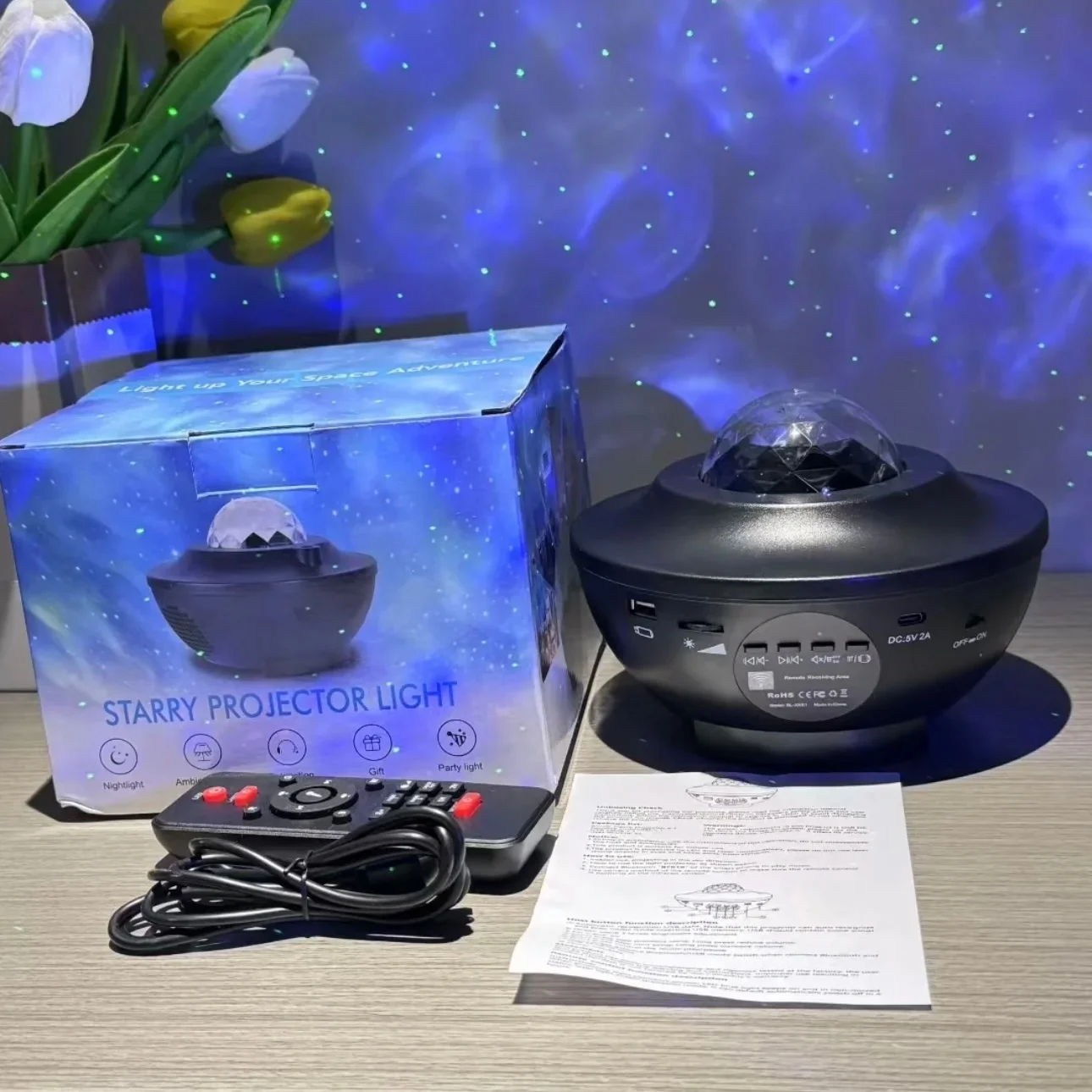 لهب ملون موجة المياه النجوم العارض غالاكسي ليلة ضوء بلوتوث مشغل موسيقى ستار رومانسية العارض ليلة مصباح هدية