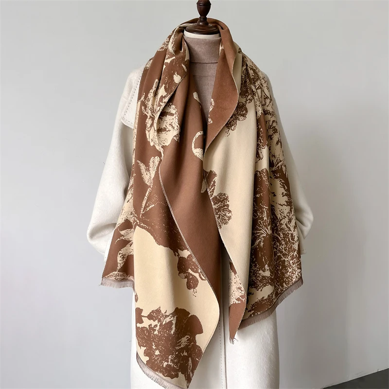 65*185cm Soft Floral Designer Lady Winter Women Scarf Cashmere Thicken Warm Shawl Pashmina Female Wrap Neckerchief