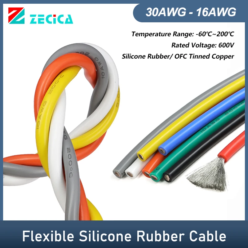 

10/20/50M Soft Silicone Wire 30 28 26 24 22 20 18 16AWG Flexible High Temperature Resistant Car Battery Automotive Wiring Cable
