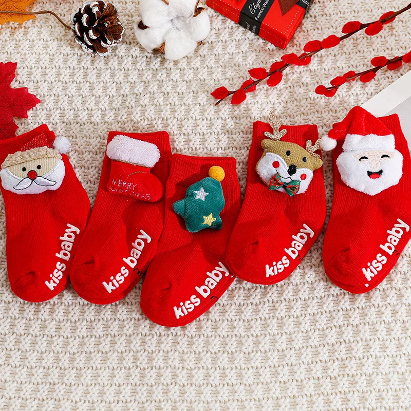 Toddler Baby Girls Boys Socks Christmas Tree Boots Santa Deer Decor Kids Dressy Short Socks Child Fall Winter Princess Socks