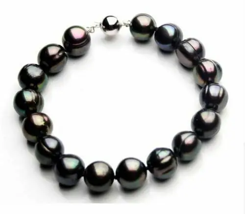 Large AAA 12-11mm Tahiti Black Green Baroque Pearl Bracelet 8 \