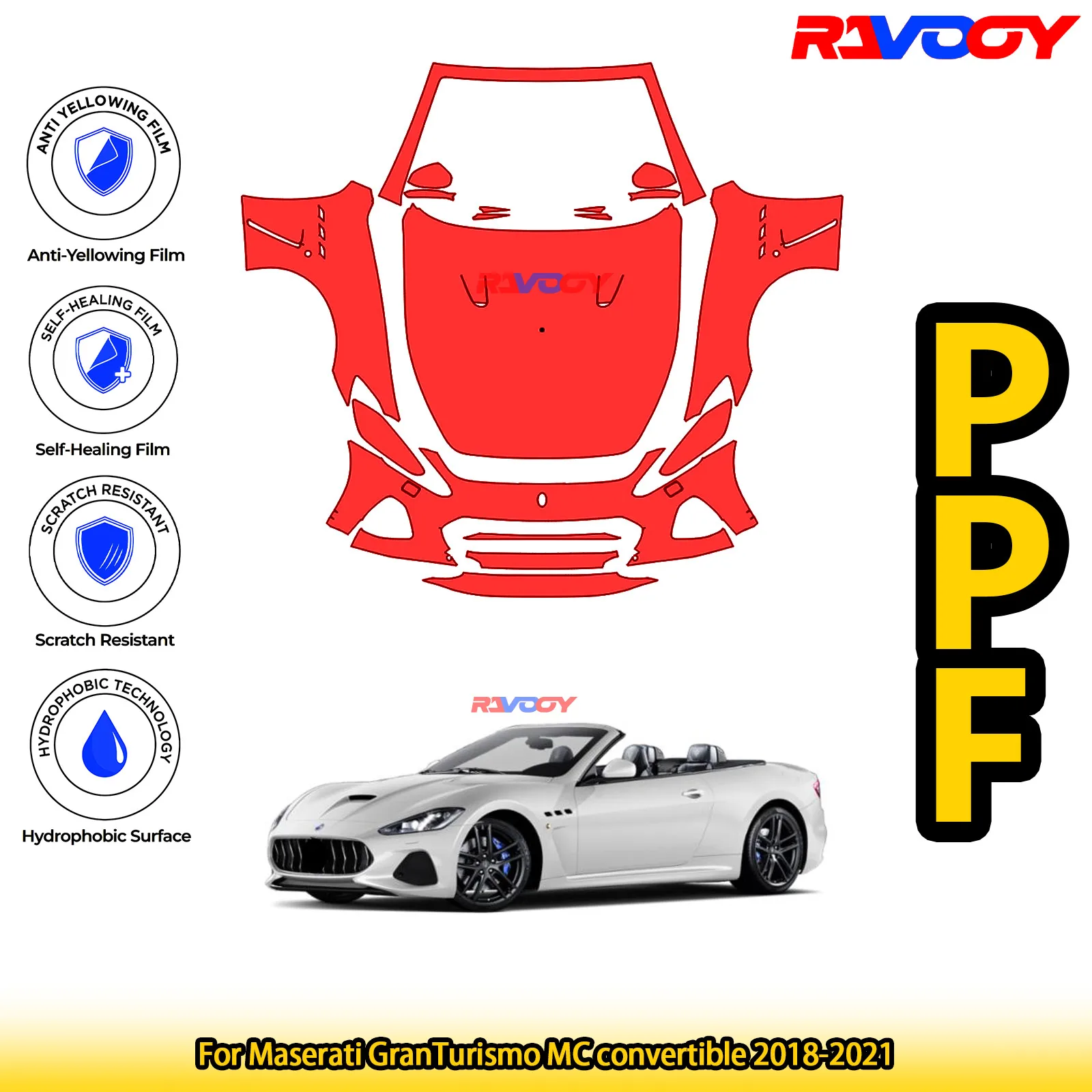 

For Maserati GranTurismo MC convertible 2018-2021 Glossy Matte Black Precut front PPF Kit Paint Protection Film