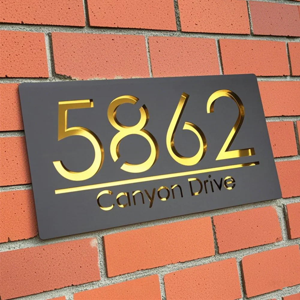 Placa de puerta de letrero de número de casa personalizada, placa de dirección cortada con láser acrílica 3D, decoración de casa familiar