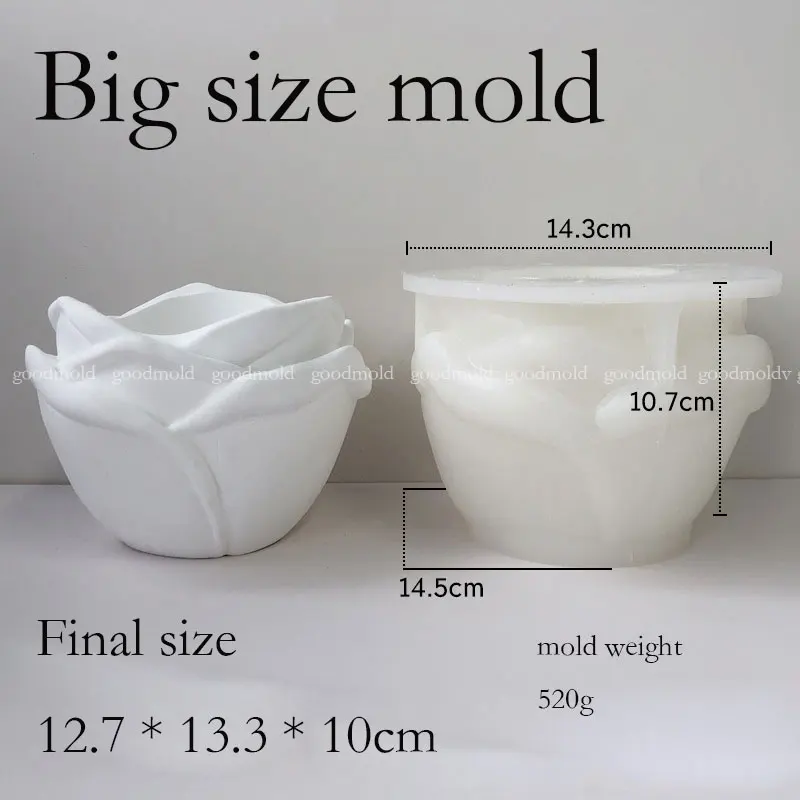 Big Rose Bowl silicone mold Concrete Vintage Rose pattern Cement flower pot molds Succulent planting Planters Candle vessel mold