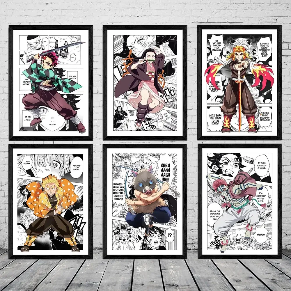 Juego de arte de pared Demon Slayer Manga, impresiones en lienzo de Anime japonés para decoración del hogar