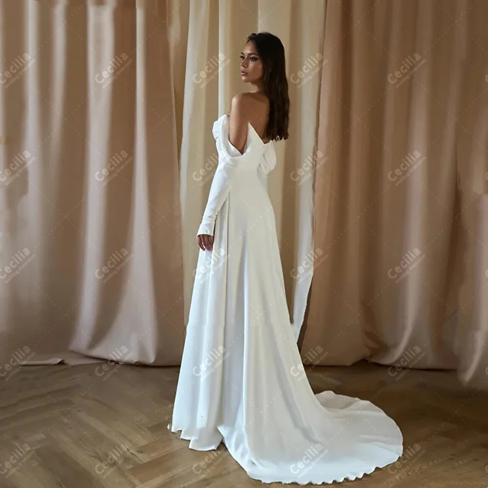 Basit saten gelinlik A-Line kapalı omuz gelinlikler o-boyun Backless elbiseler resmi parti için 2024 Vestidos De Vestidos