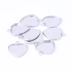 20pcs 12mm heart cabochon base settings stainless steel charm pendant bezel tray blanks diy earrings jewelry making
