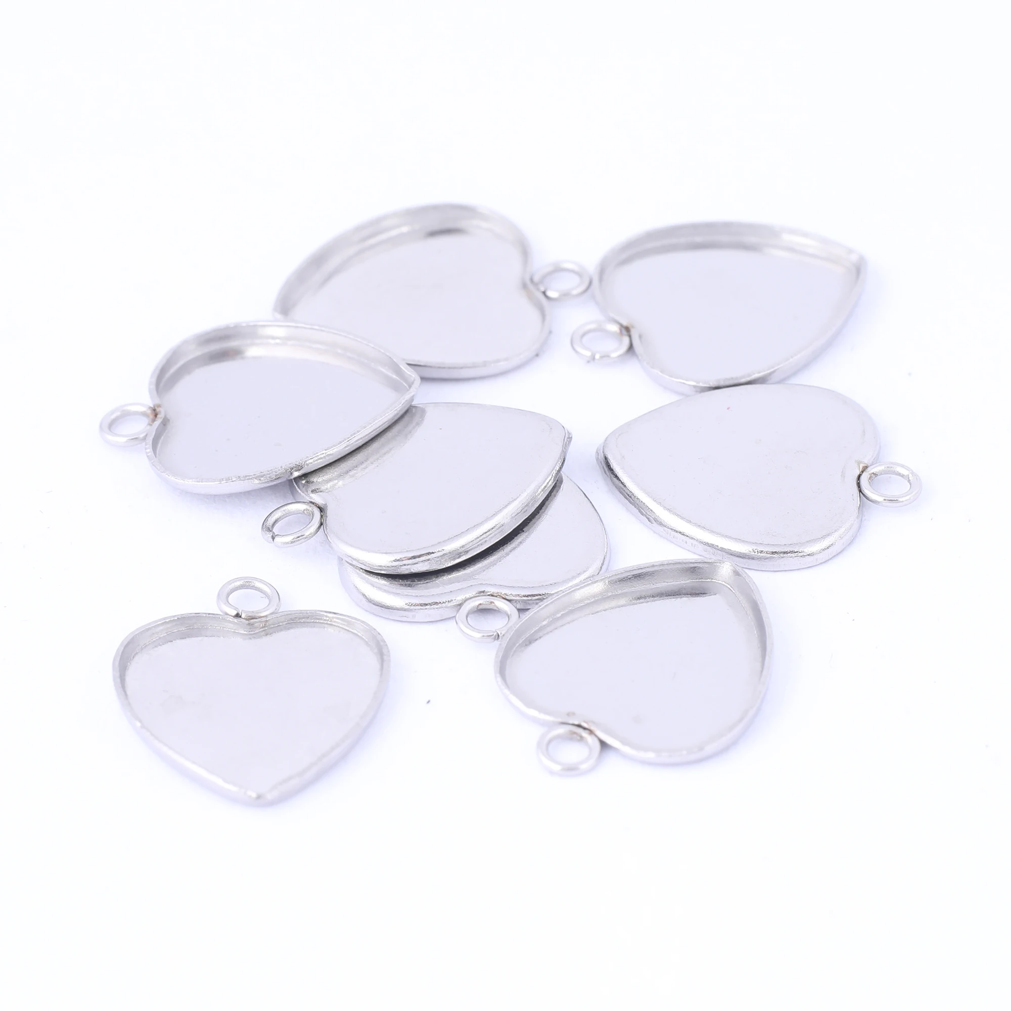 20pcs 12mm heart cabochon base settings stainless steel charm pendant bezel tray blanks diy earrings jewelry making