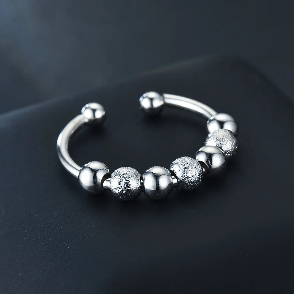 Adjustable Stainless Steel Anxiety Ring with Rotate Beads Stress Relief Fidget Ring Fashion Charm Jewelry for Women And Men