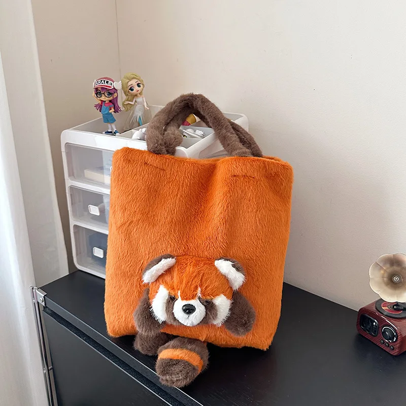 

2025 New! Super Cute Plush Panda & Raccoon Tote - Large Capacity Shoulder Bag for Women