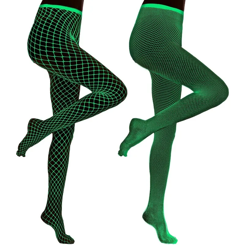 

2pcs Women Glow in the Dark Fishnet Stockings Luminous Glowing Fishnet Socks High Waist Tights Stockings Pantyhose for Party