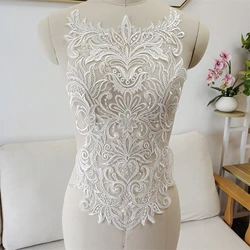 New Mesh Embroidery Sequin Fabric Applique Bridal Wedding Dress Lace Patch Front Chest Back Patch DIY Accessories