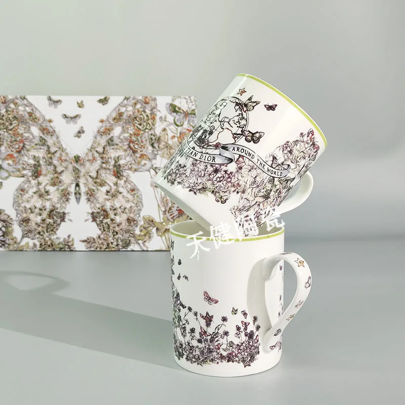 European Pastoral Style 24 Early Spring Butterfly Series Bone China Coffee Cup and Saucer Afternoon Tea Teaware Cup Coffee Cup