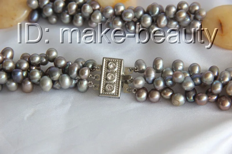 stunning 3strands baroque gray freshwater cultured pearl necklace h1520