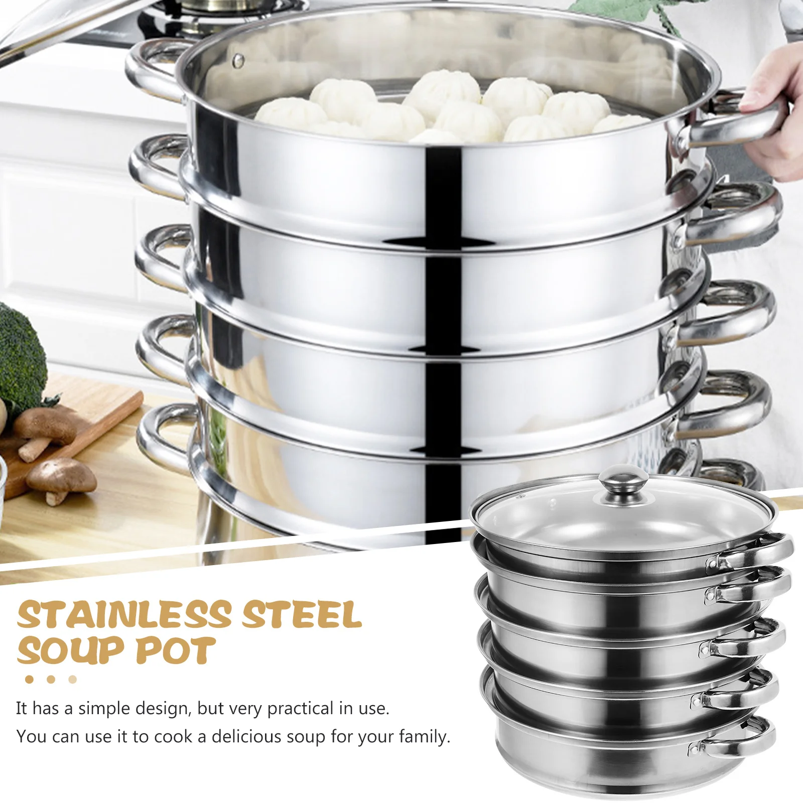 

Stainless Steel Steamer 5 Layers Multifunctional Stockpot Practical Tiered Steamer Pot Home Kitchen Use Multifunctional Stockpot