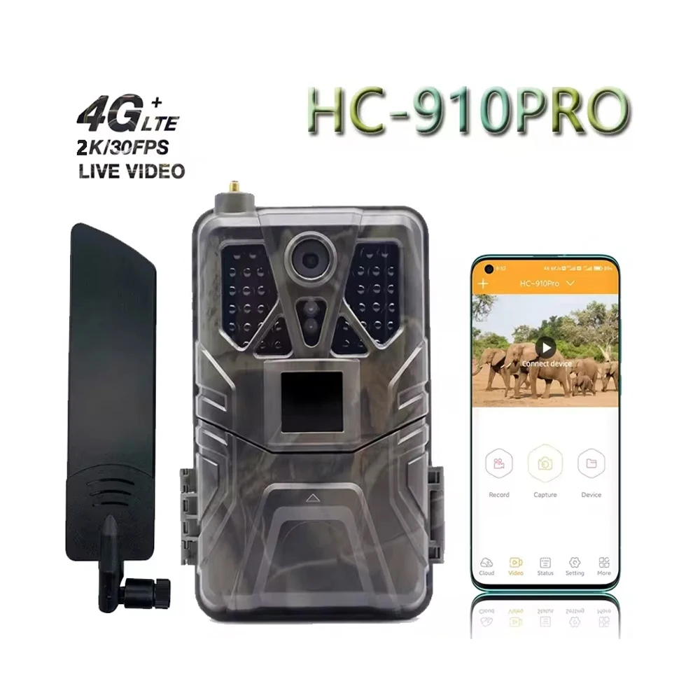 HC910PRO 2K 30fps Video APP Hunting Trail Camera Outdoor Cloud Service 4G 30MP Live Stream Media Wild Night Vision Photo Traps