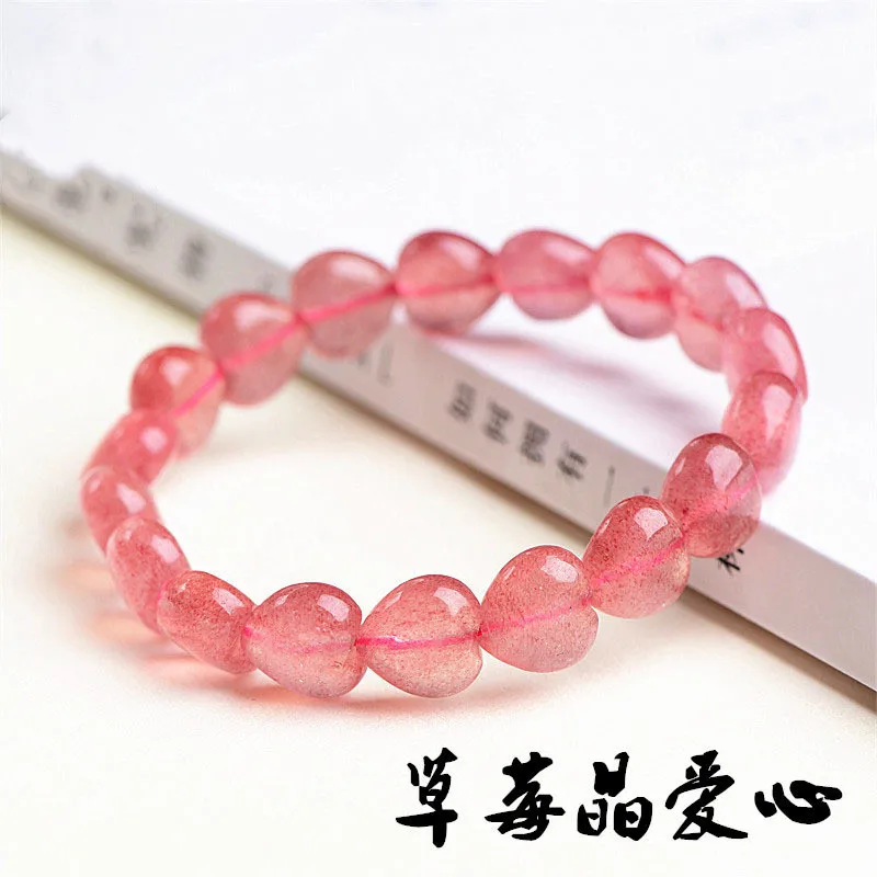 

Natural Red Strawberry Quartz Clear Heart Beads Bracelet 12x12mm Star Light Women Men Fashion Strawberry Quartz Stone AAAAA