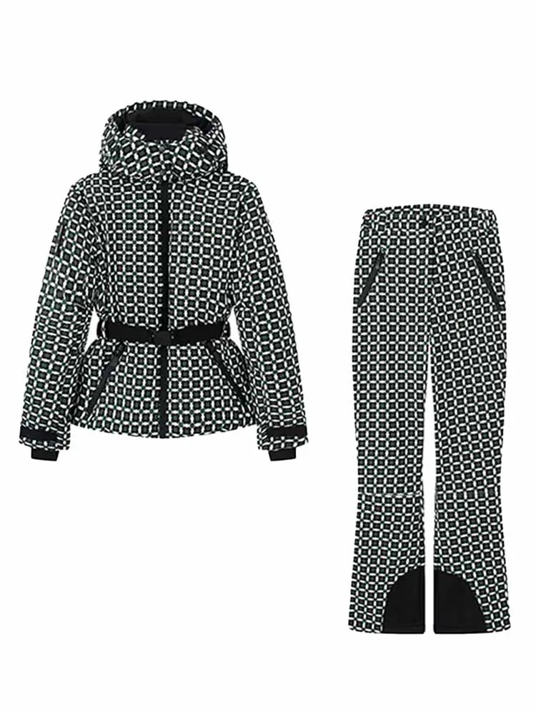 

Женский зимний модный теплый лыжный костюм с длинными рукавами, клетчатым декором, приталенный, повседневный, удобный, из двух предметов