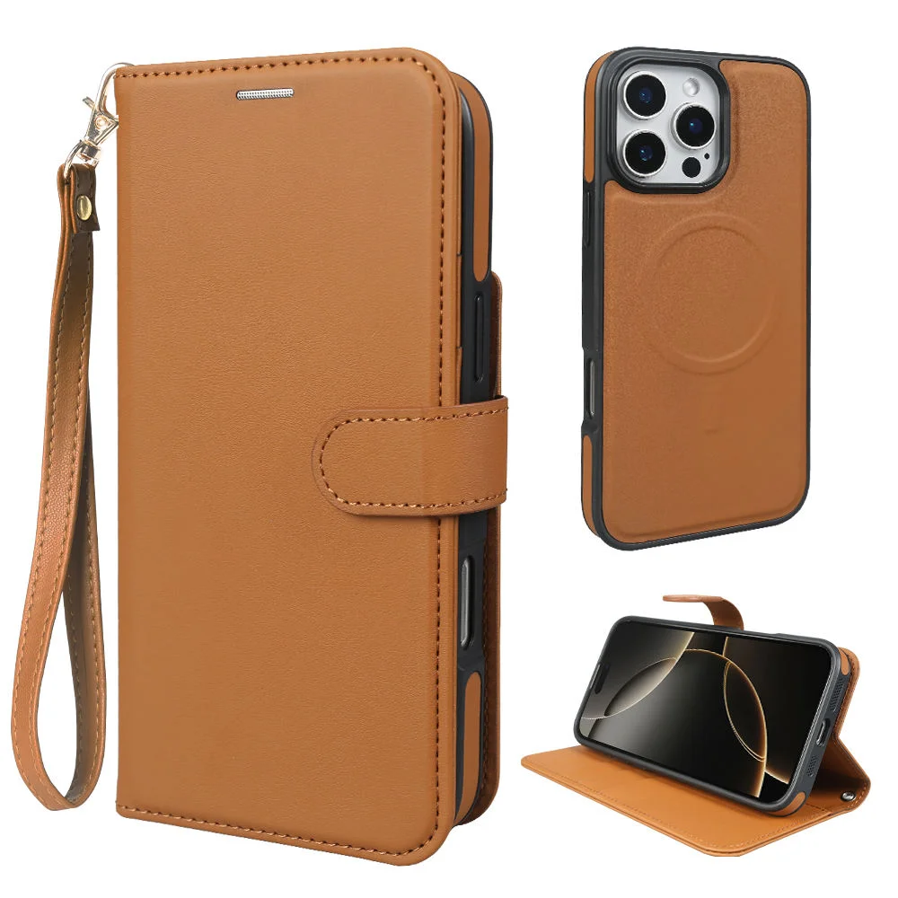 

2 IN 1 Magnetic Wireless Charging Leather Phone Case For for iPhone 16 15 14 Plus 13 12 Pro Max Card Holder Wallet Stand Cover