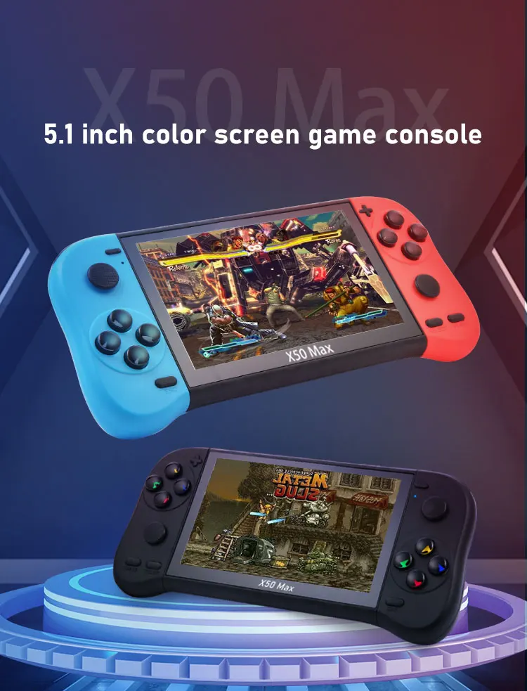 وحدة تحكم ألعاب محمولة باليد مقاس 5.1 بوصة X50 Max ، مشغل فيديو صوتي محمول للألعاب الكلاسيكية الكلاسيكية PS1 GBA SNES MD هدية للأطفال