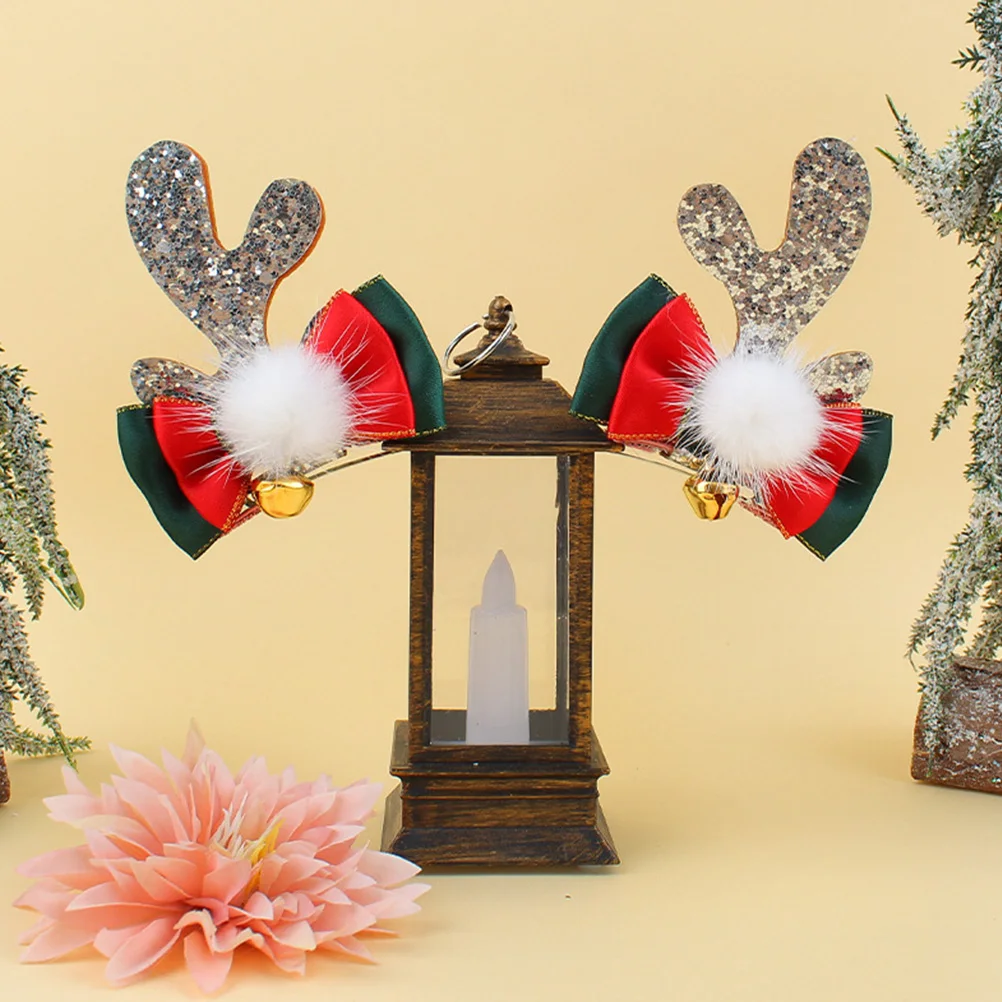 

4pcs Christmas Hair Clips Cartoon Bowknot Antler Bobby Pin For Kids Women Xmas Party Hair Accessories Deer Horn Barrette Gift