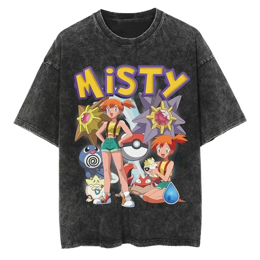 

Мужская футболка Pokemon Charizard Flare Gym Washed, летняя винтажная футболка оверсайз 2026, ретро-стиль Канто 1996, уличная одежда в стиле хип-хоп