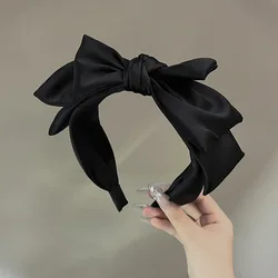 Solid Color Satin Fabric Ribbon Bowknot Hairbands Girls Wash Face Black Headbands Hoops Bands Korean Fashion Hair Accessories