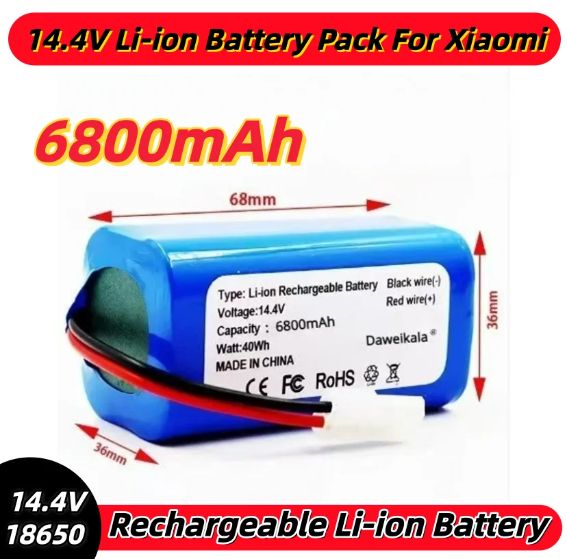 

14.4V Li-ion Battery Pack For Xiaomi Mijia Essential G1 MJSTG1 Robot Vacuum Cleaner, SKV4136GL H18650CH R30 R35 4S1P 6800mAh