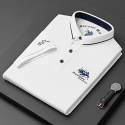 New Summer Embroidered Pure Cotton Men's Luxury Polo Shirt Top Casual Short Sleeved Fashionable Wrinkle Resistant Men's T-shirt