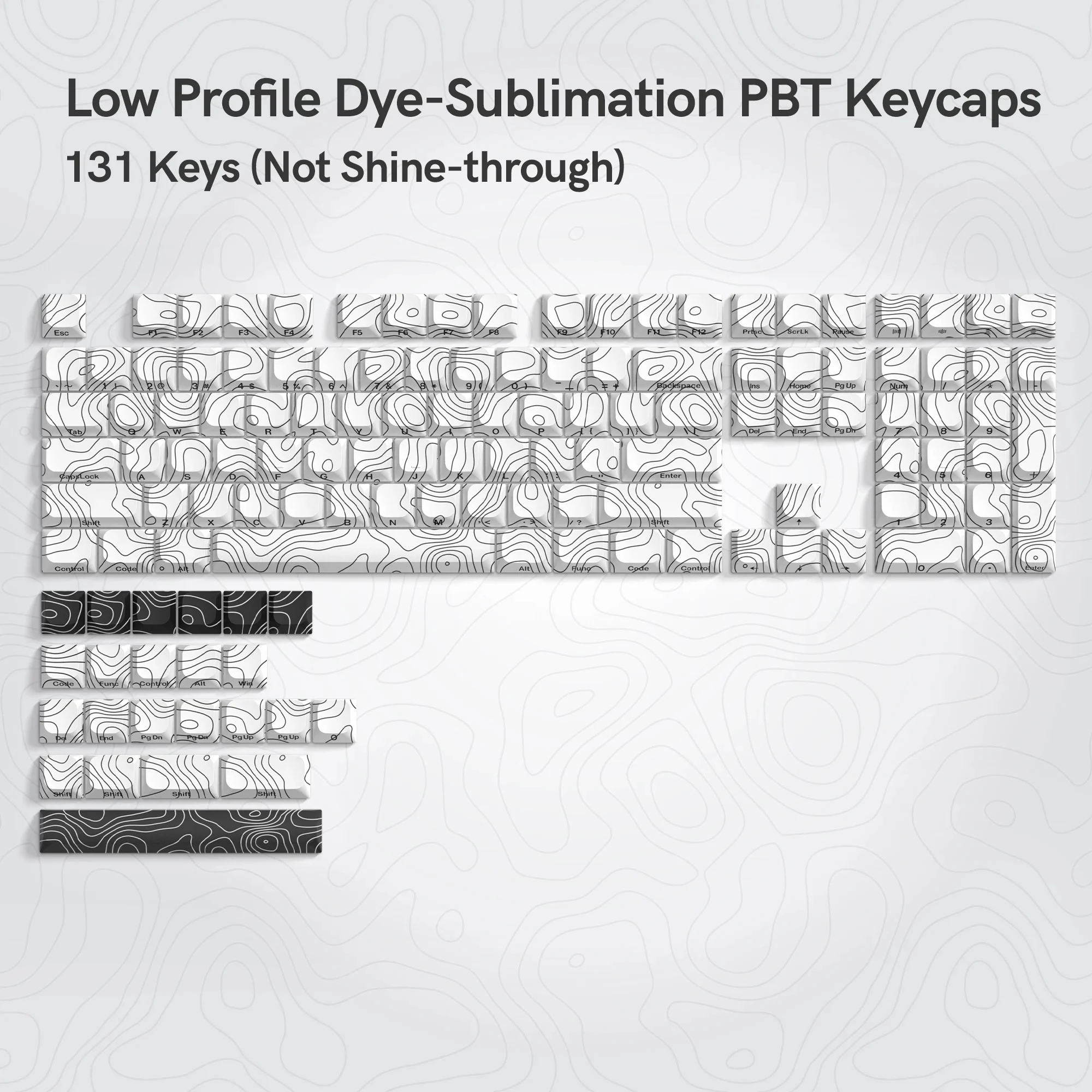 Topographic Theme Five Sides Dye Sub Keycaps Low Profile PBT Keycaps 131 Keys for Cherry Gateron MX Switches Gaming Keyboard