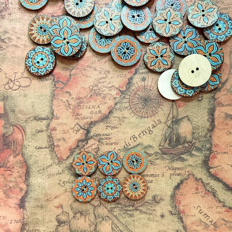 50PCS 20MM Round Wood Buttons for Crafts Mixed Vintage Wooden Craft Button with 2 Holes for Crafting DIY Sewing Decorative - view 5
