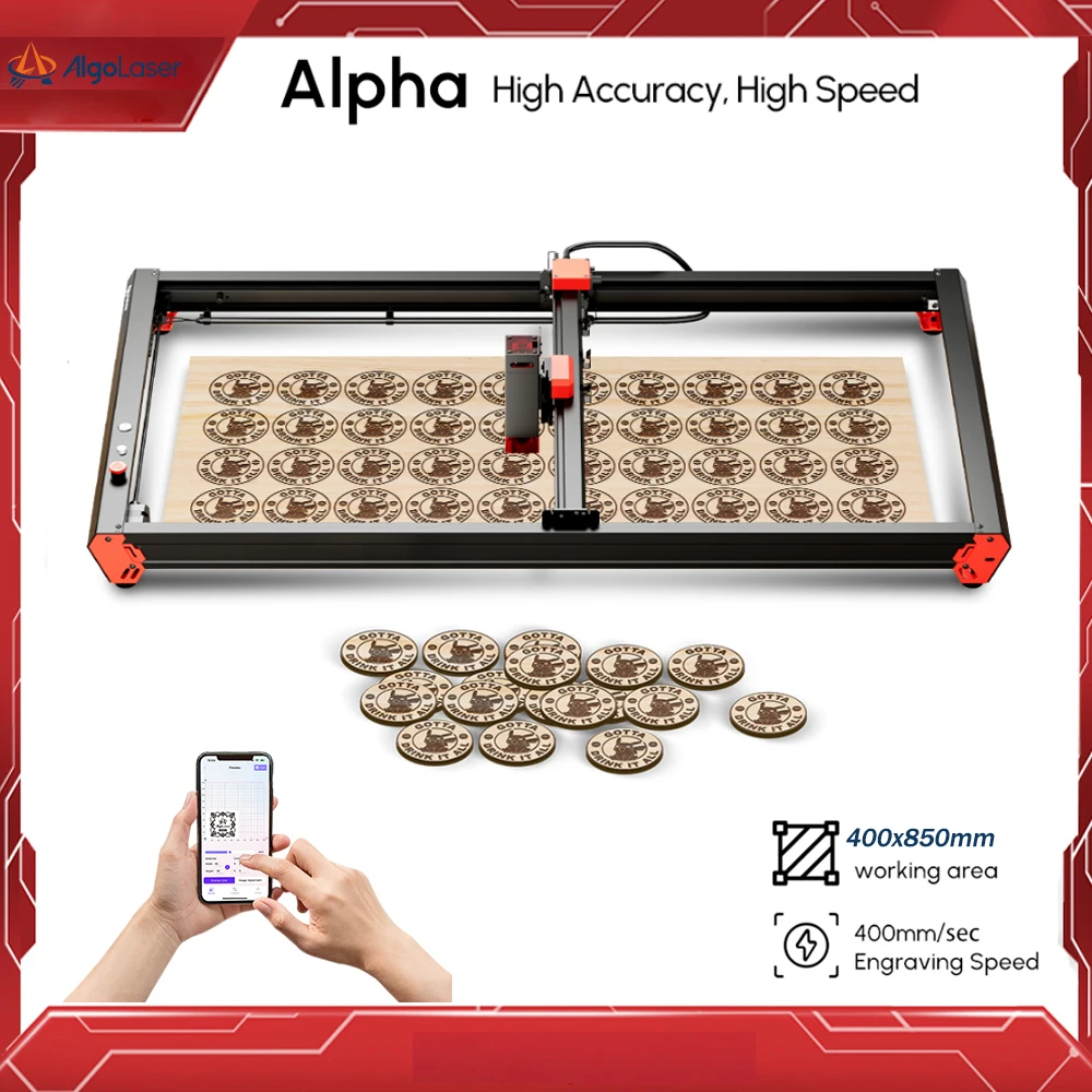 App Control AlgoLaser Alpha 10W Engraving Machine 40x40cm/40x85cm Metal Glass Laser Engraver Wood Acrylic MDF Cutting Machine