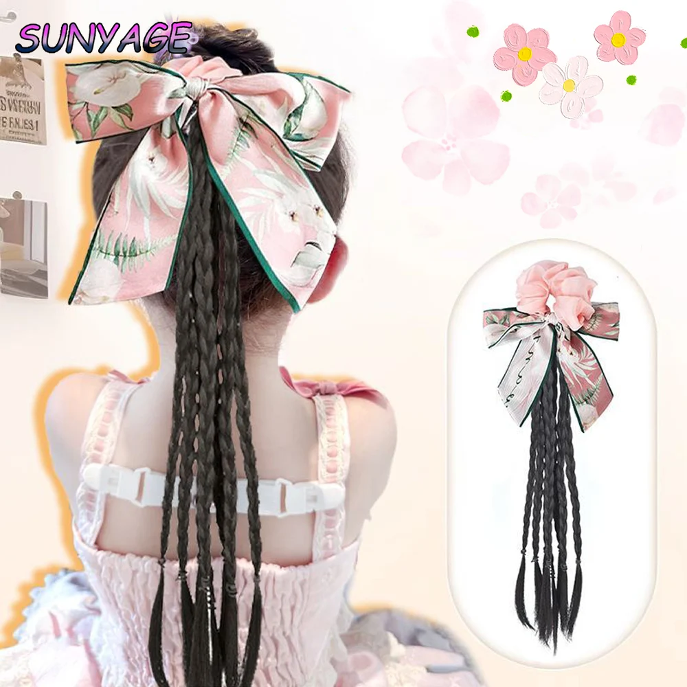 

Волосы с галстуком-бабочкой и хвостиком, синтетический парик, коса, детские аксессуары для волос, петля для волос, незаменимая коса Fried Dough Twists, парик