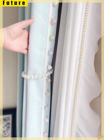 

French Cream Fresh Air Ice Cream Dopamine Color Lace Romantic Blackout Curtains Tulle for Bedroom Living Room Luxury Drapes