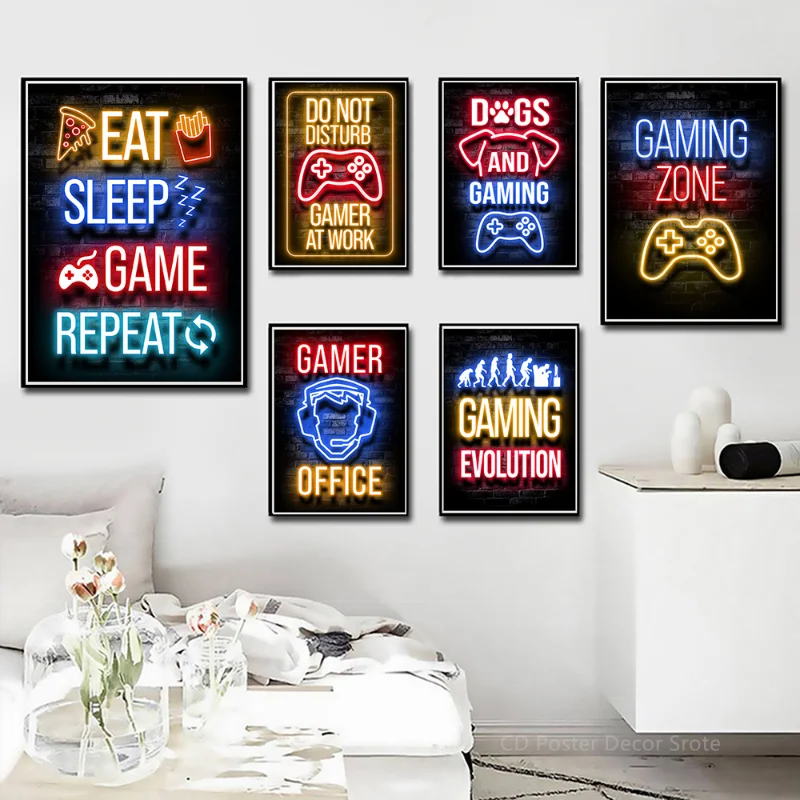 Gaming Quotes Poster Custom Posters DIY Funny Gamer Slogan Home Game Room Playroom Decor Aesthetic Art Wall Painting Sticker