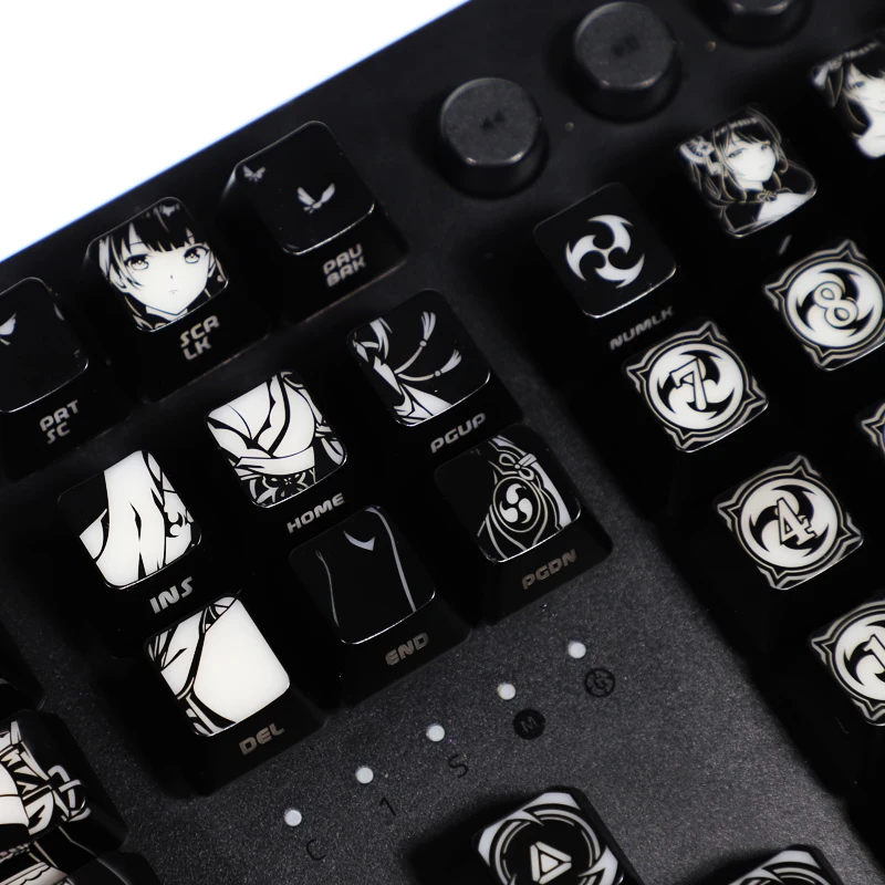 Imagem -05 - Genshin Impact Raiden Shogun Anime Custom Keycaps Black Hole Keycap Revestido para Teclado Mecânico Design 104 Chaves por Conjunto